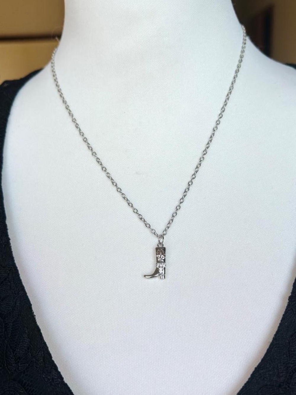 Delicate Silver Cowboy Boot Pendant Necklace - Women Jewelry